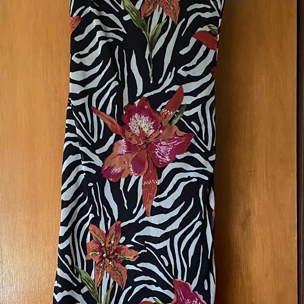 Connected Apparel Unique dress. Size Small. Zebra print with bedazzled flowers.
